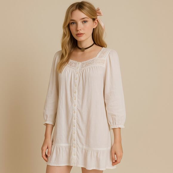 Eileen West Ivory Lace Ruffle Nightgown size M - Picture 1 of 7